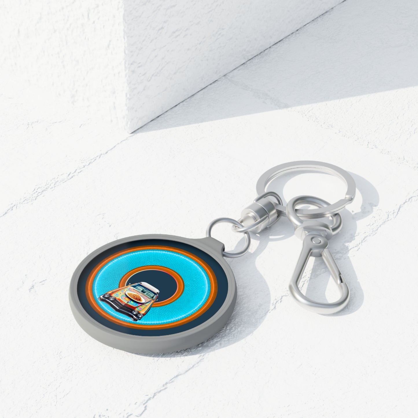 Lumpy Donut Keychain - "Cadillac Rainbows & Eating on the Run" - series 1.0 - variant 3 - blue/orange donut