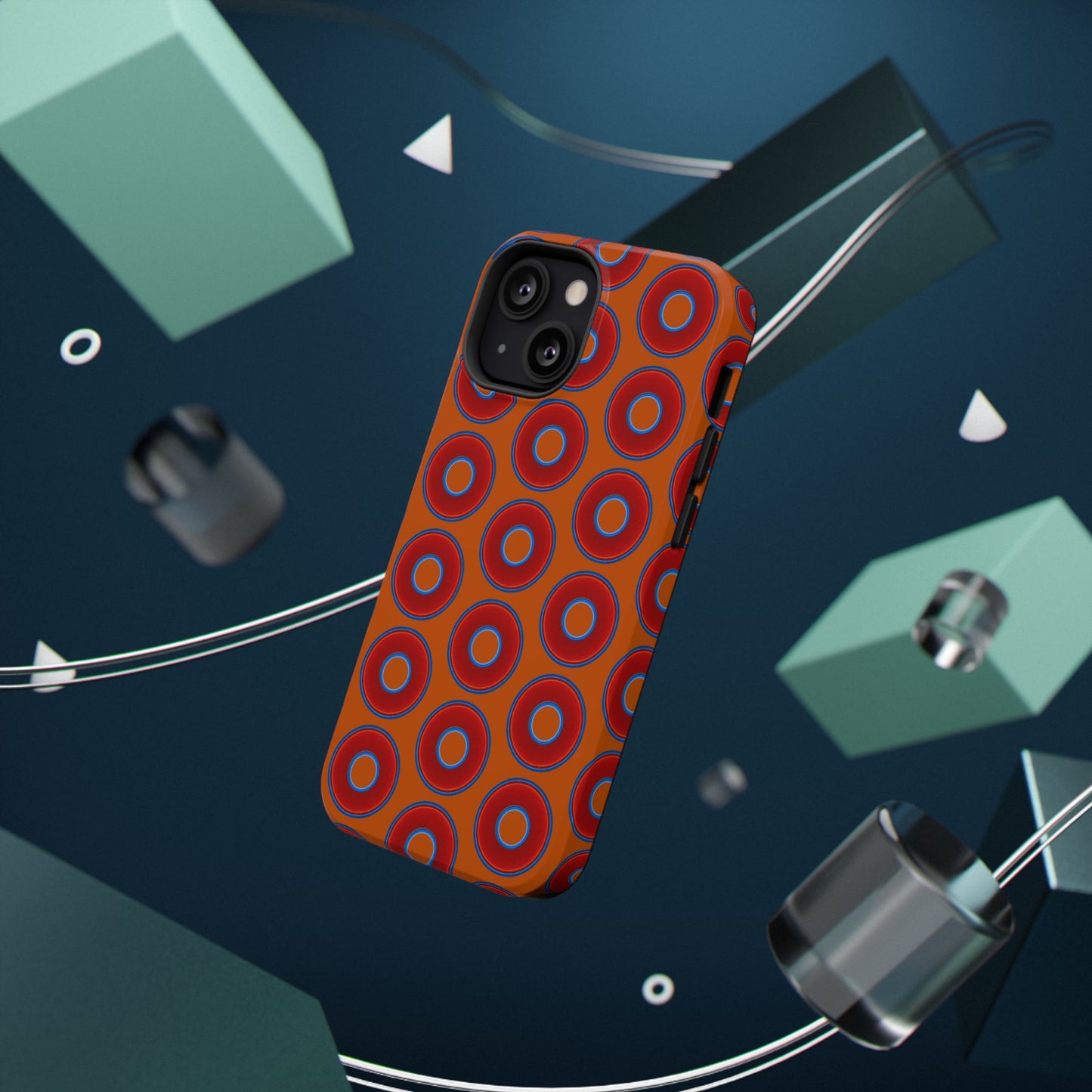 Impact-Resistant Lumpy Donut Case - red vivid donut print w/dark orange background