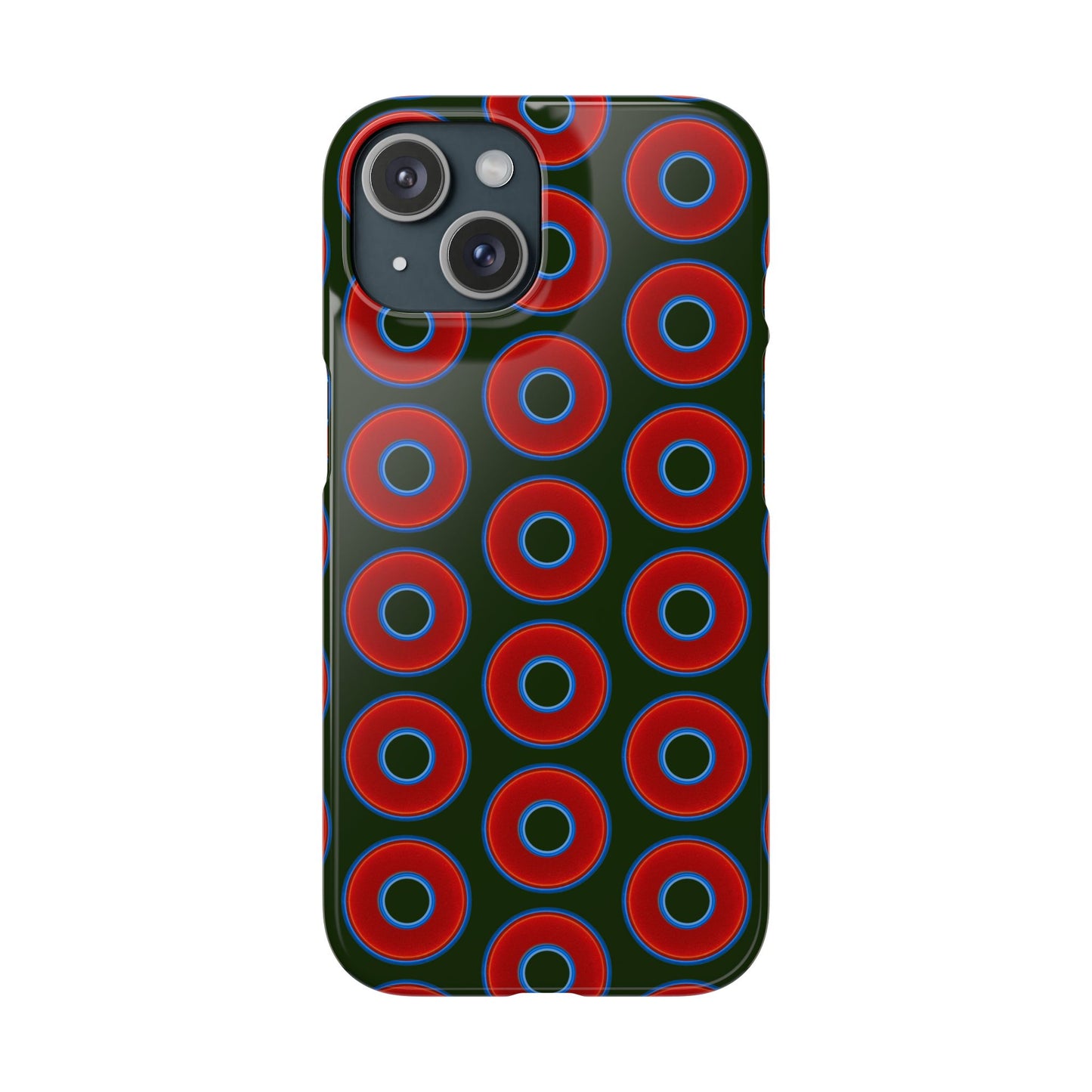 Lumpy Donut Snap Case - red vivid donut print w/deep forest green background