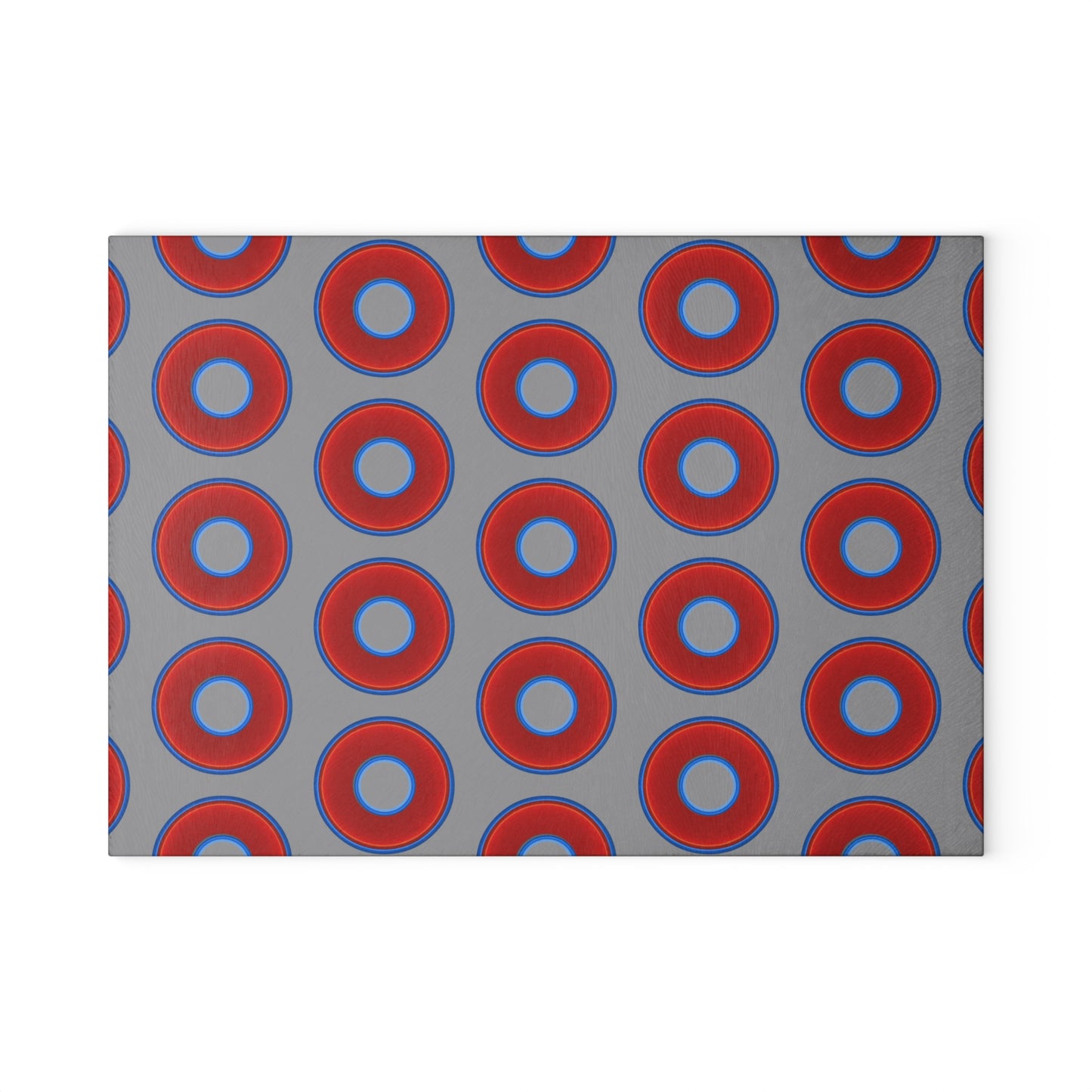 My Friend's Cutting Board - vivid red donuts w/gray background