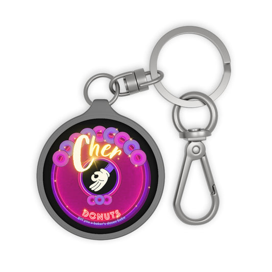 Lumpy Donut Keychain - "Cher-ing is Caring" - series 1.0 - variant 2 - magenta/purple donut w/baker's dozen - [*charitable donut]