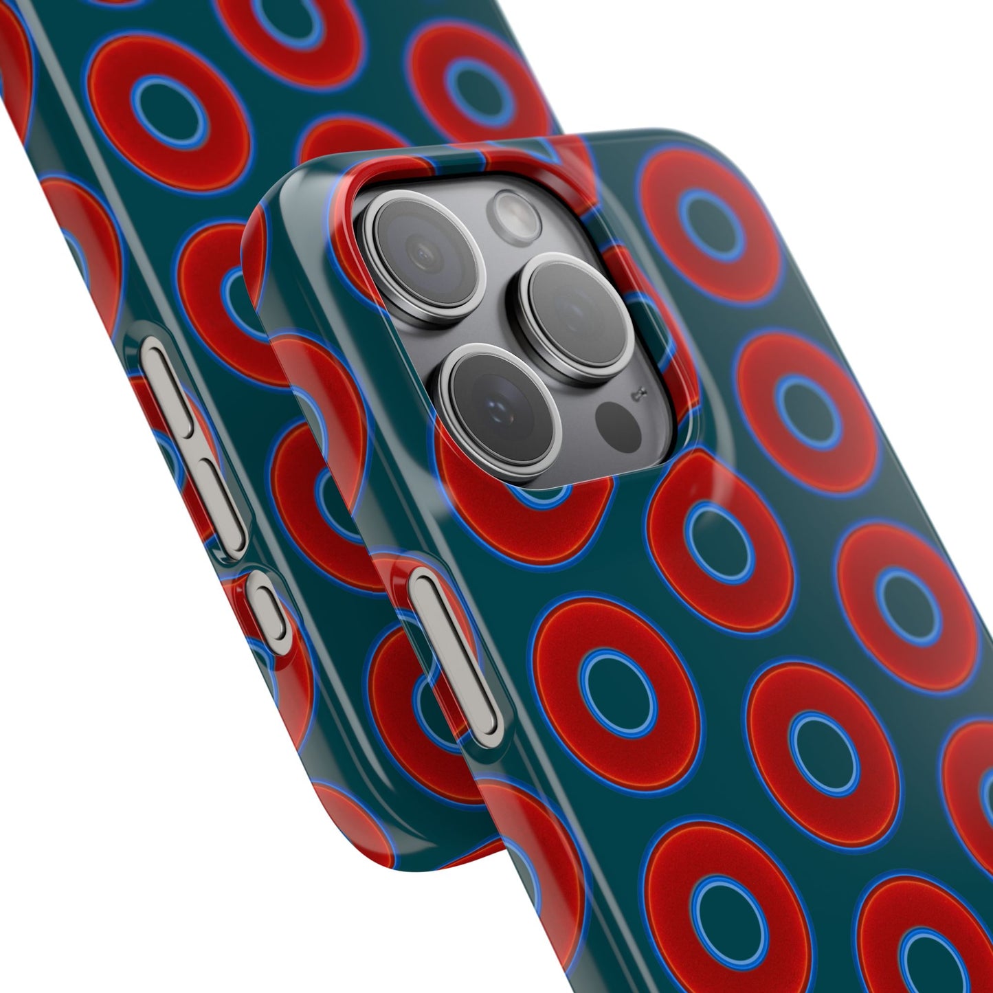 Lumpy Donut Snap Case - red vivid donut print w/midnight teal green background