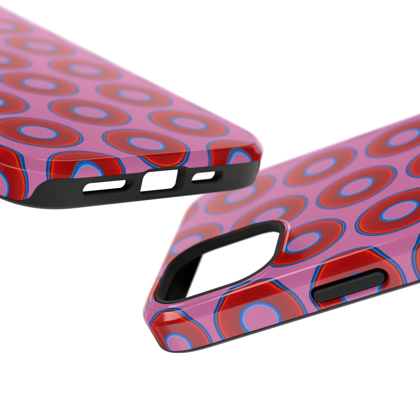 Impact-Resistant Lumpy Donut Case - red vivid donut print w/pink background