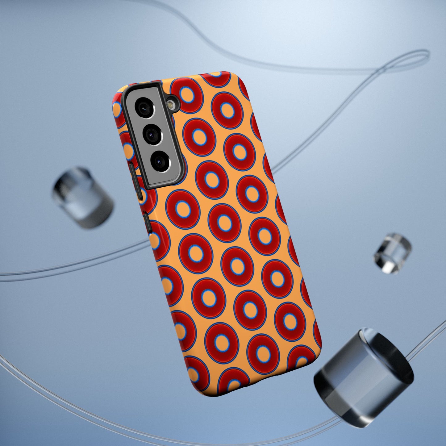 Impact-Resistant Lumpy Donut Case - red vivid donut print w/creamsicle orange background