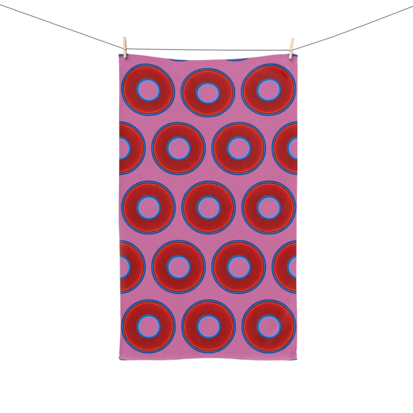 Lumpy Kitchen/Hand Towels - vivid red donuts w/pink background