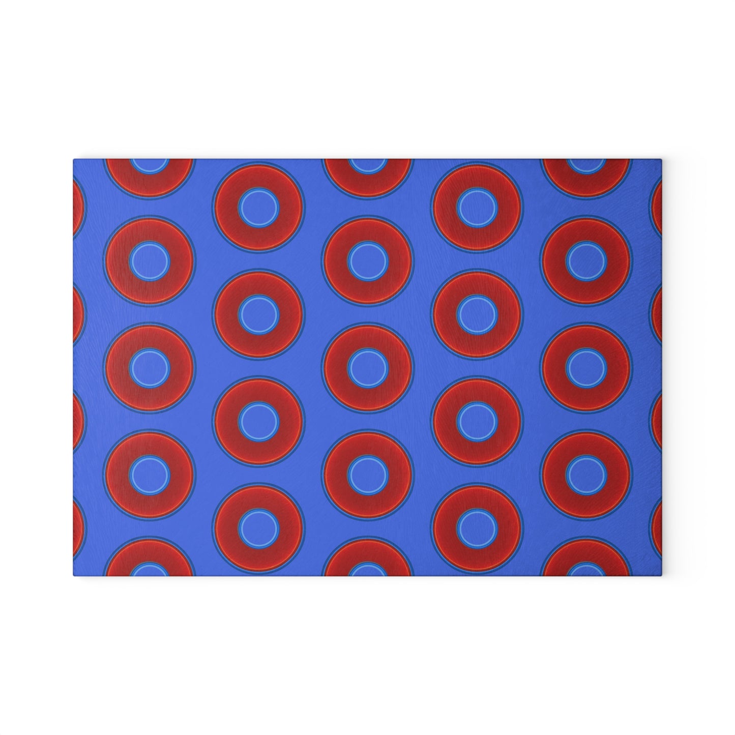 My Friend's Cutting Board - vivid red donuts w/royal blue background