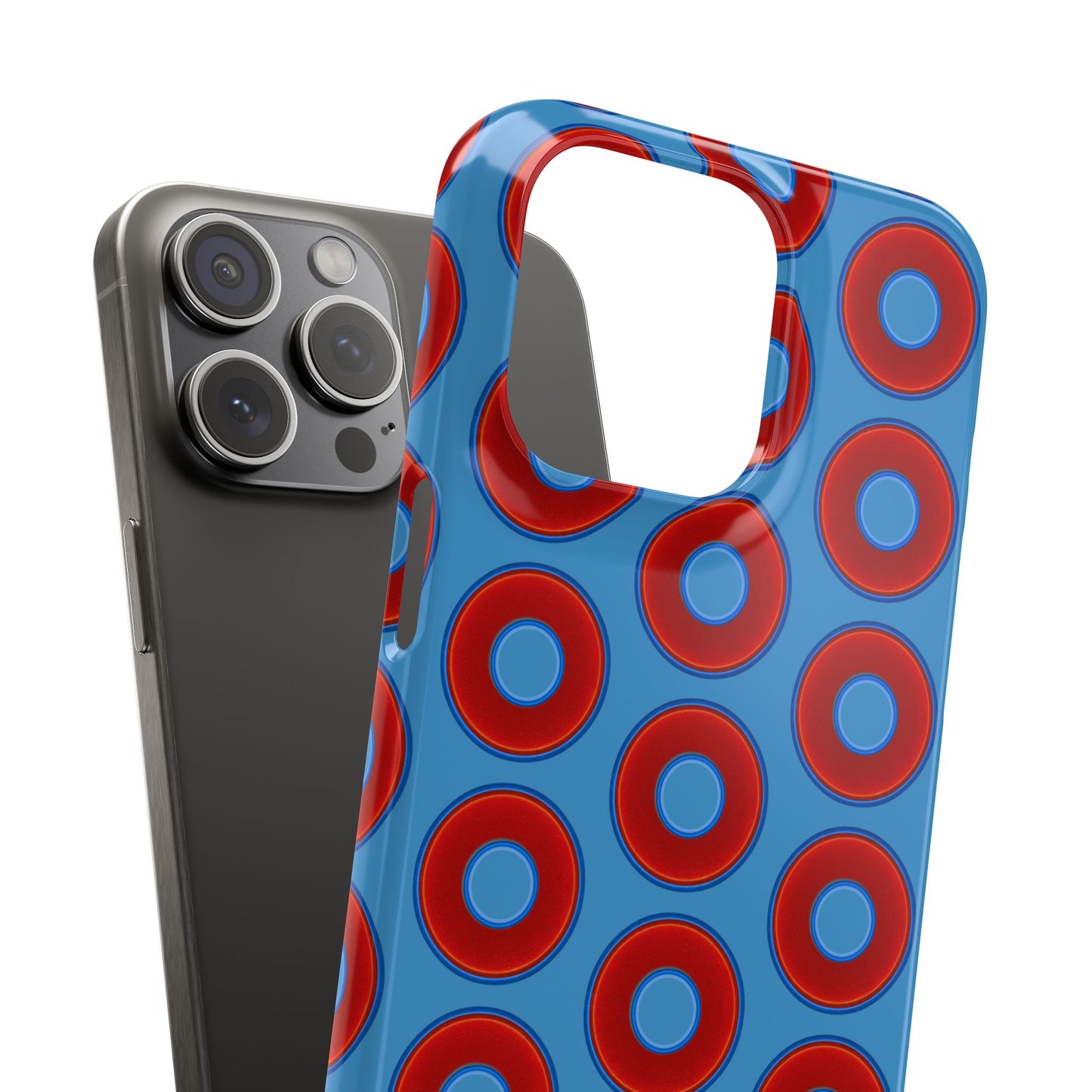 Lumpy Donut Snap Case - red vivid donut print w/light steel blue background