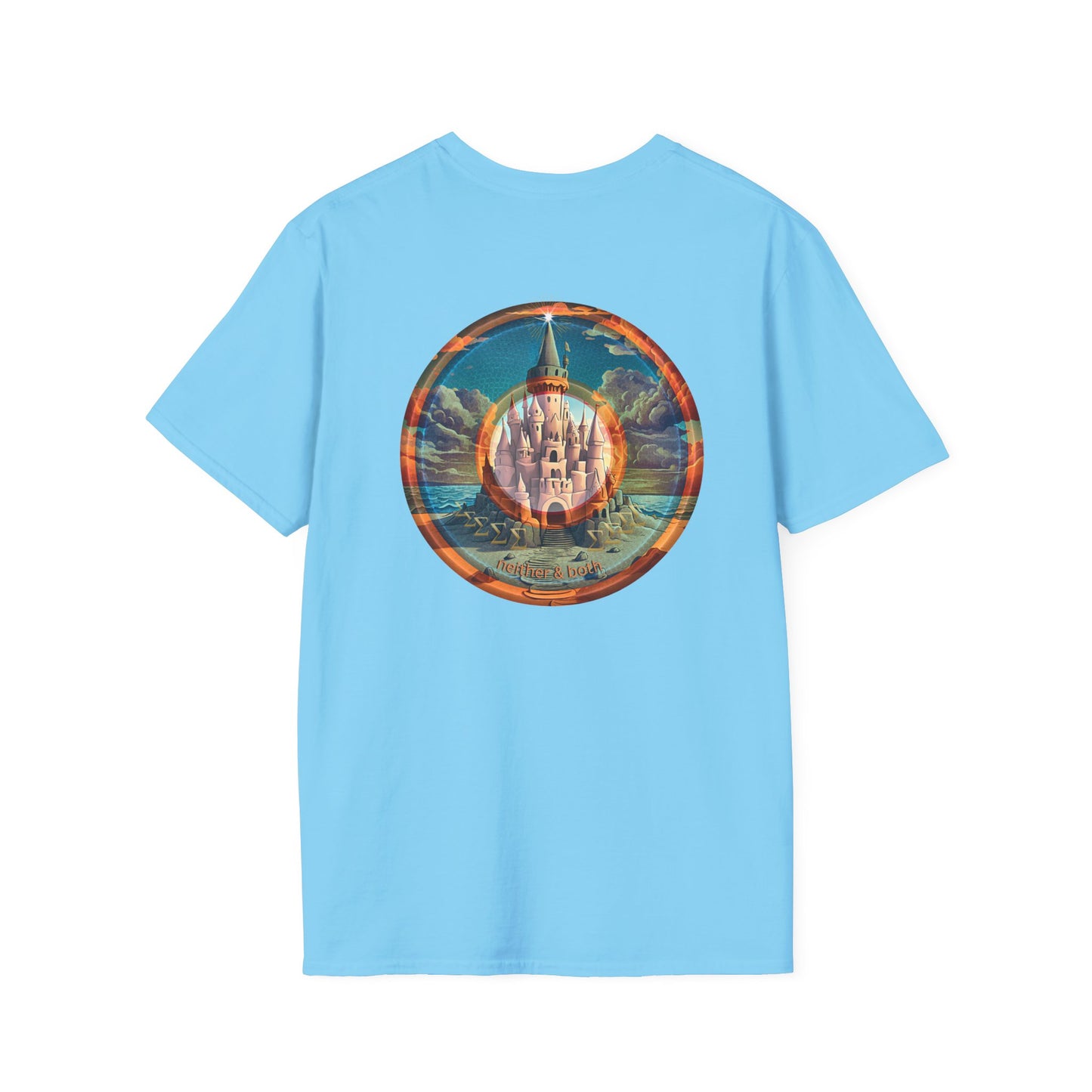 Classic Donut Tee - Unisex Soft-Style - "The Donut that Tides Never Reached" - series 1.0  - variant 2 - neither/both - blue/orange donut