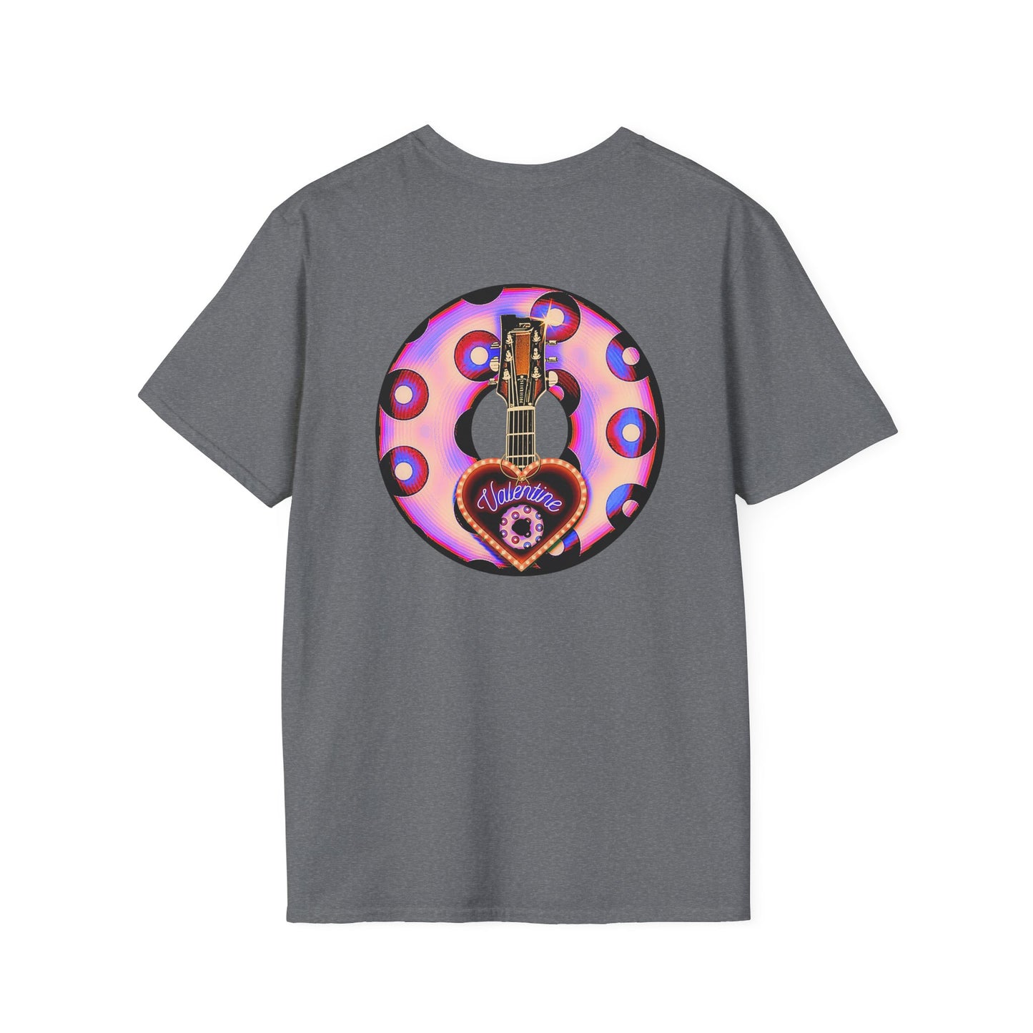Classic Donut Tee - Unisex Soft-Style - "Would You Be My Donut?" - paradoxical faded purple/red donut - variant 3
