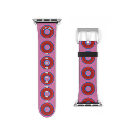 Lumpy Donut Wristband - compatible w/apple watch - red vivid donuts w/light pink background