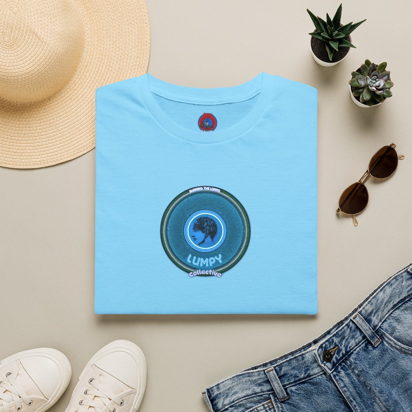 Classic Donut Tee - Unisex Soft-Style - "Lumpy Collective Donut" - aquamarine blue/green lumpy donut - variant 3