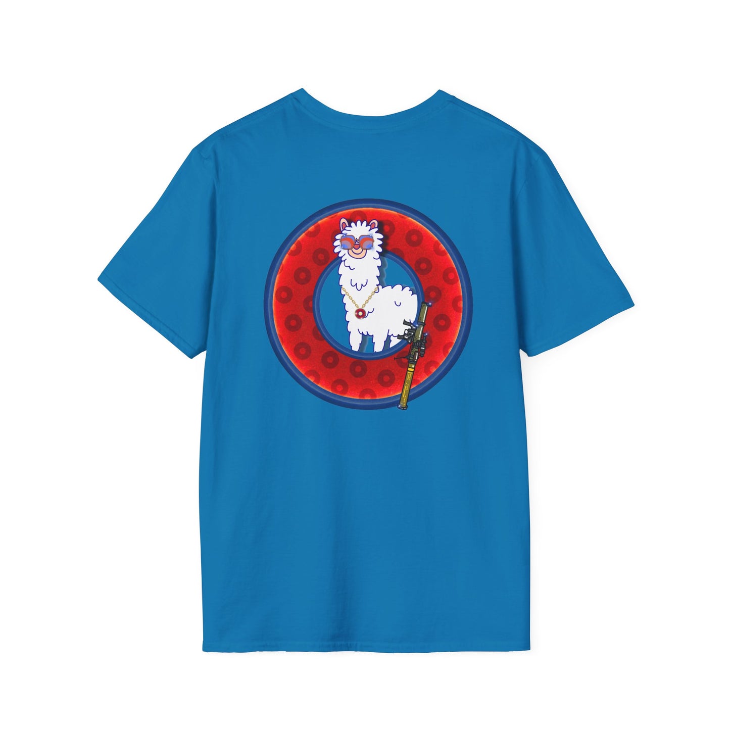 Classic Donut Tee - Unisex Soft-Style - "Medium Paced Llama Donut" - red/blue widemouthed paradox donut