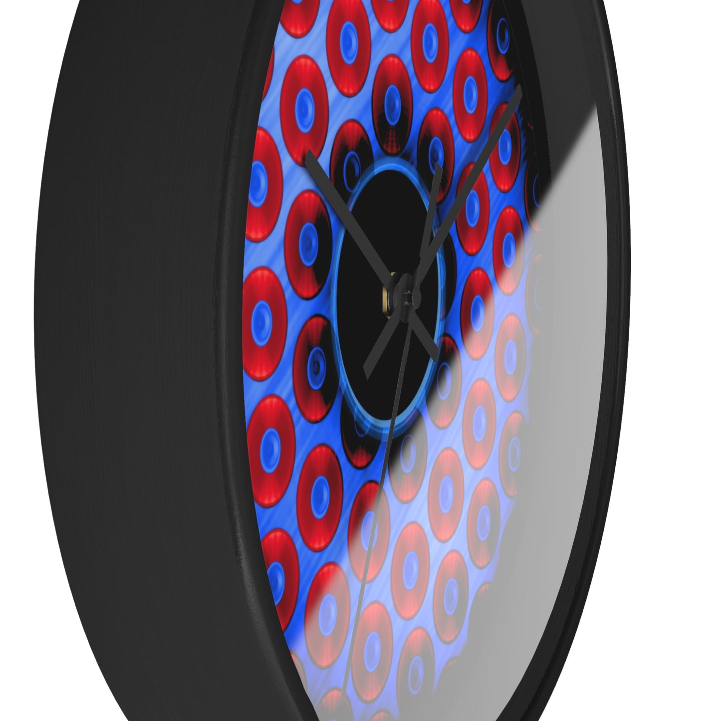 Lumpy Wall Clock - "Plain Bling Paradoxical Donut" - blue/red donut w/black background