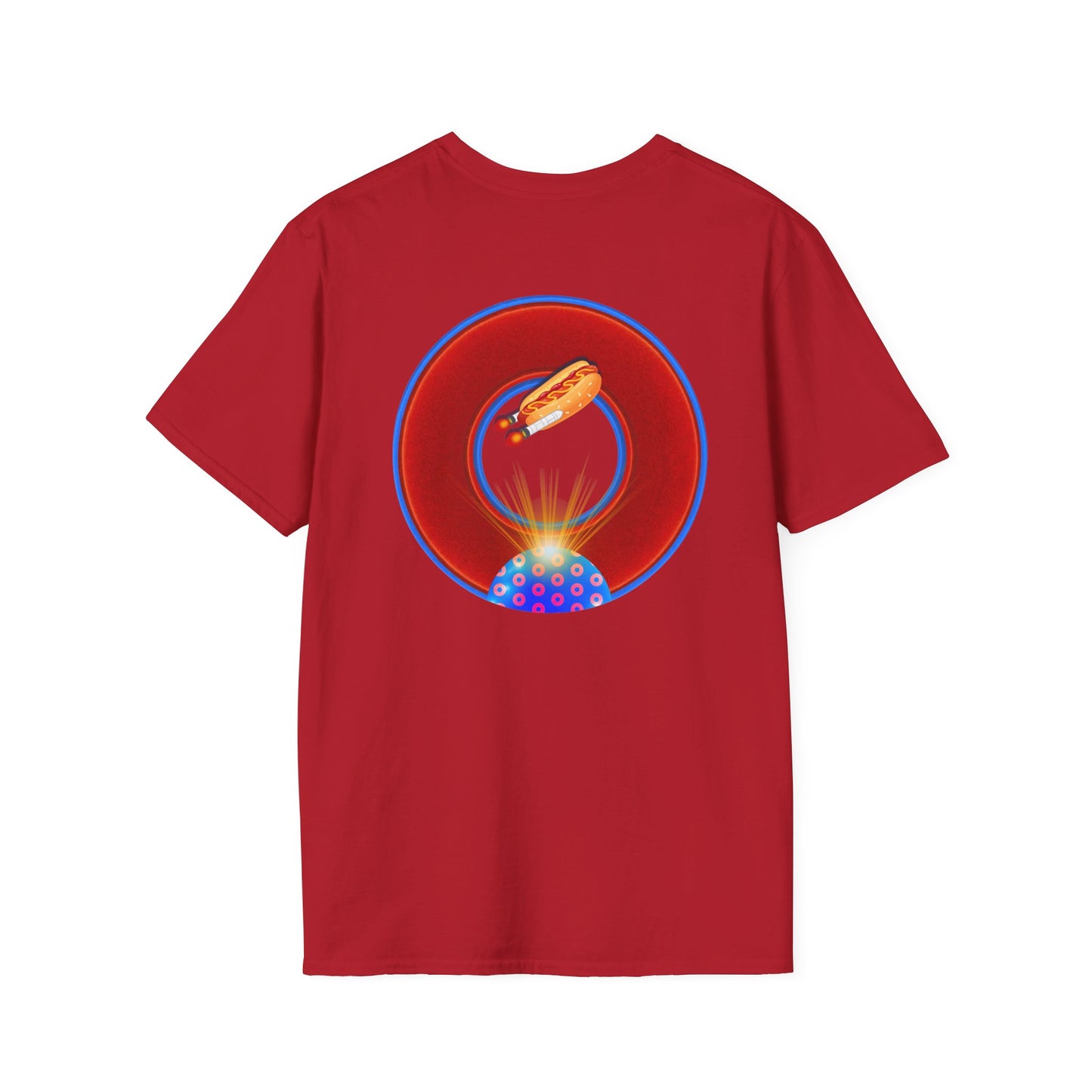 Classic Donut Tee - Unisex Soft-Style - "Viva Las Vegas Donut" -  vivid red donut w/raw dogger - variant 3