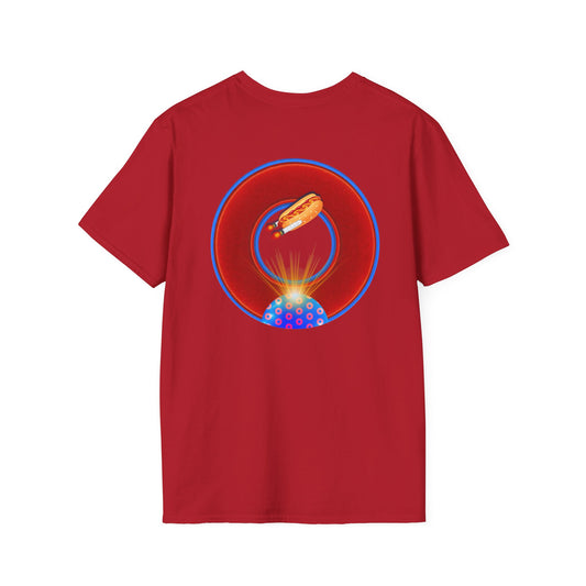 Classic Donut Tee - Unisex Soft-Style - "Viva Las Vegas Donut" -  vivid red donut w/raw dogger - variant 3