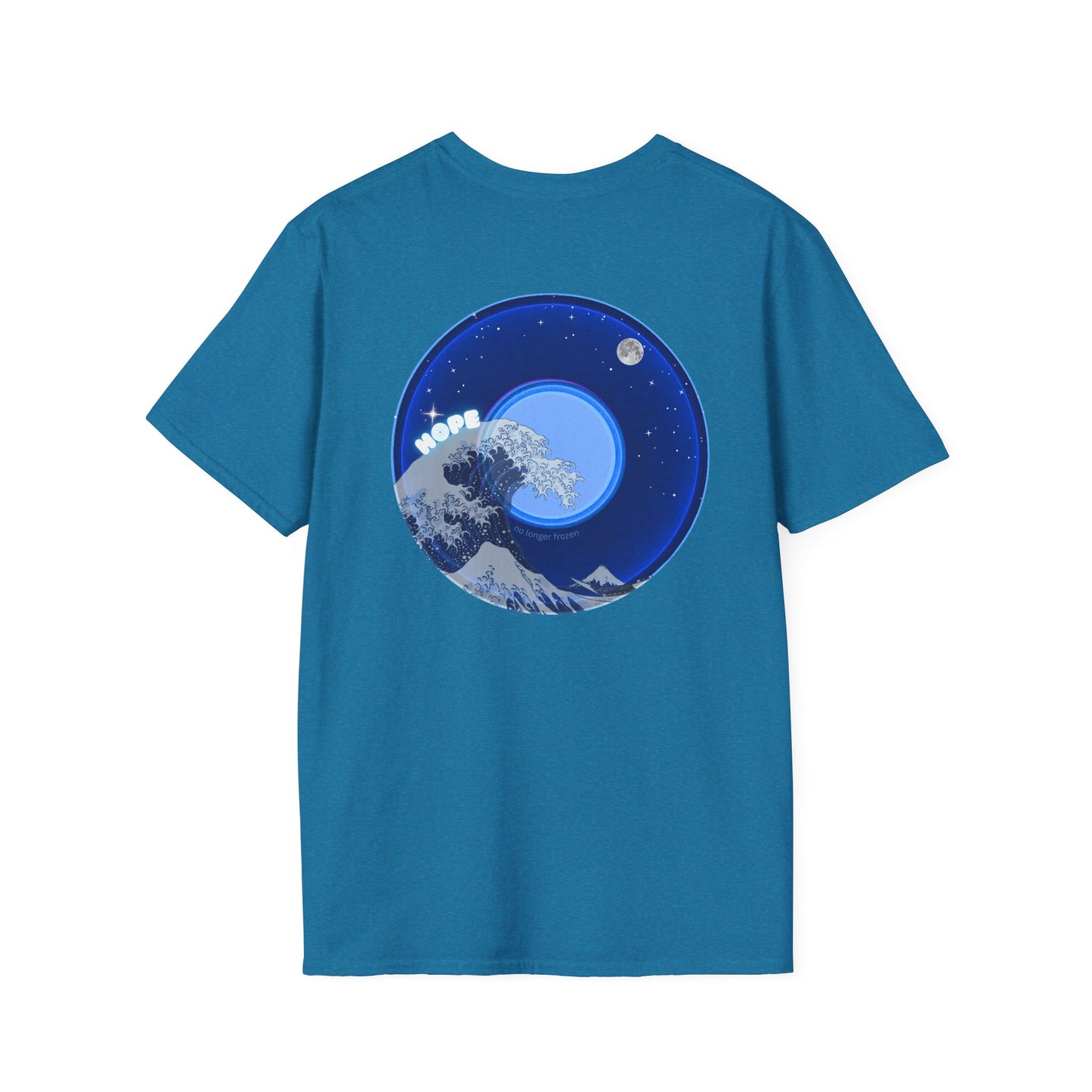 Classic Donut Tee - Unisex Soft-Style - "The Hopeful Waving Donut" - variant 2 - vivid blue donut