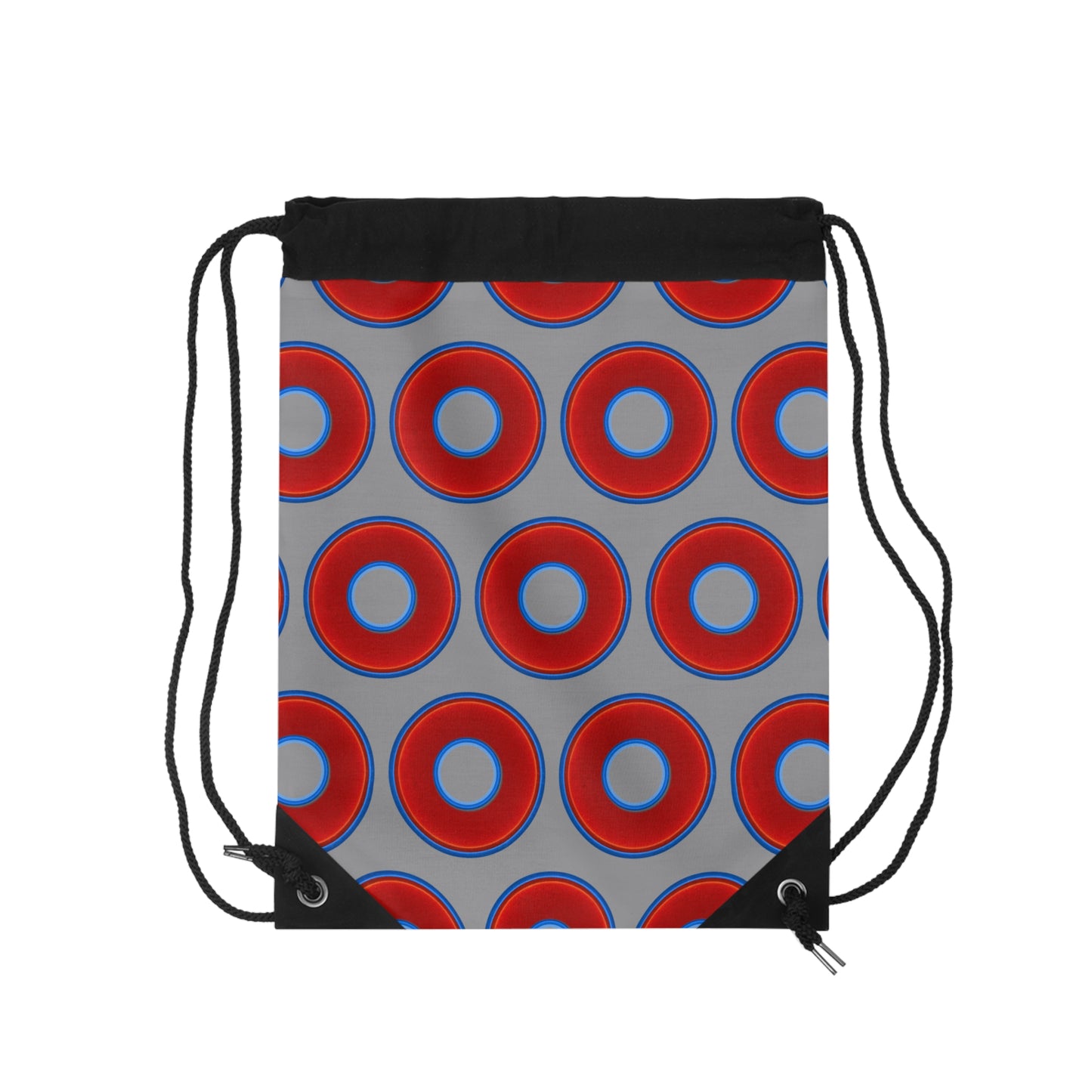 Lumpy Donut Drawstring Bag - red vivid donuts print w/gray background