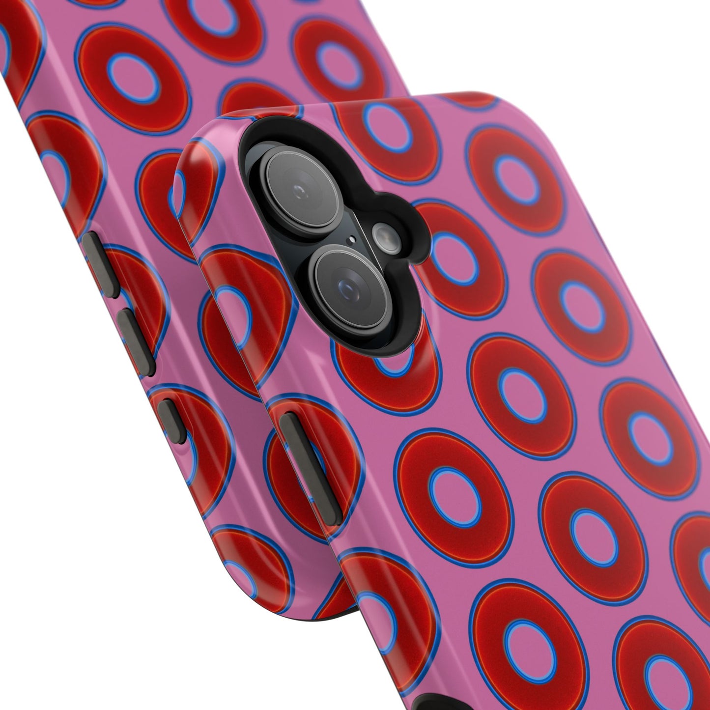 Impact-Resistant Lumpy Donut Case - red vivid donut print w/pink background