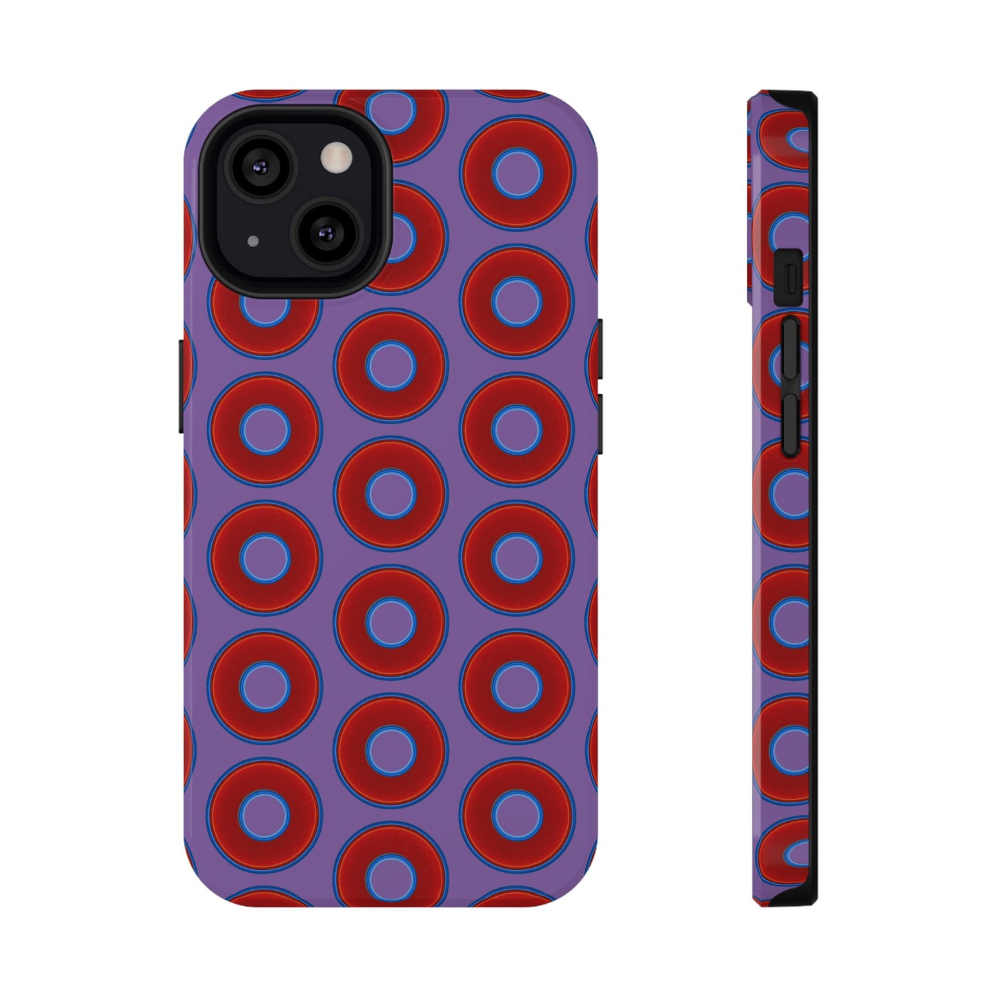 Impact-Resistant Lumpy Donut Case - red vivid donut print w/light purple background
