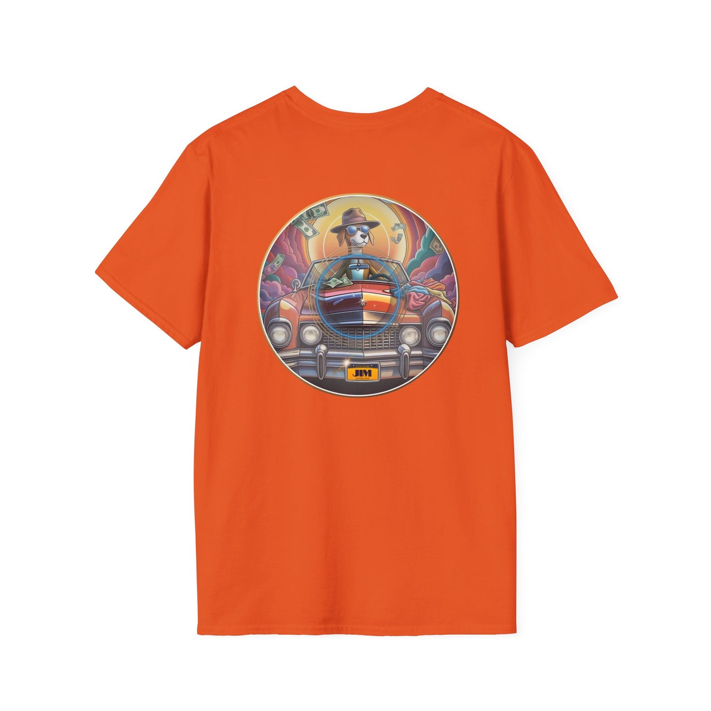 Classic Donut Tee - Unisex Soft-Style - "Jimmy's Marathon Donut Tee" - series 1.0  - variant 2 - orange/purple pic donut