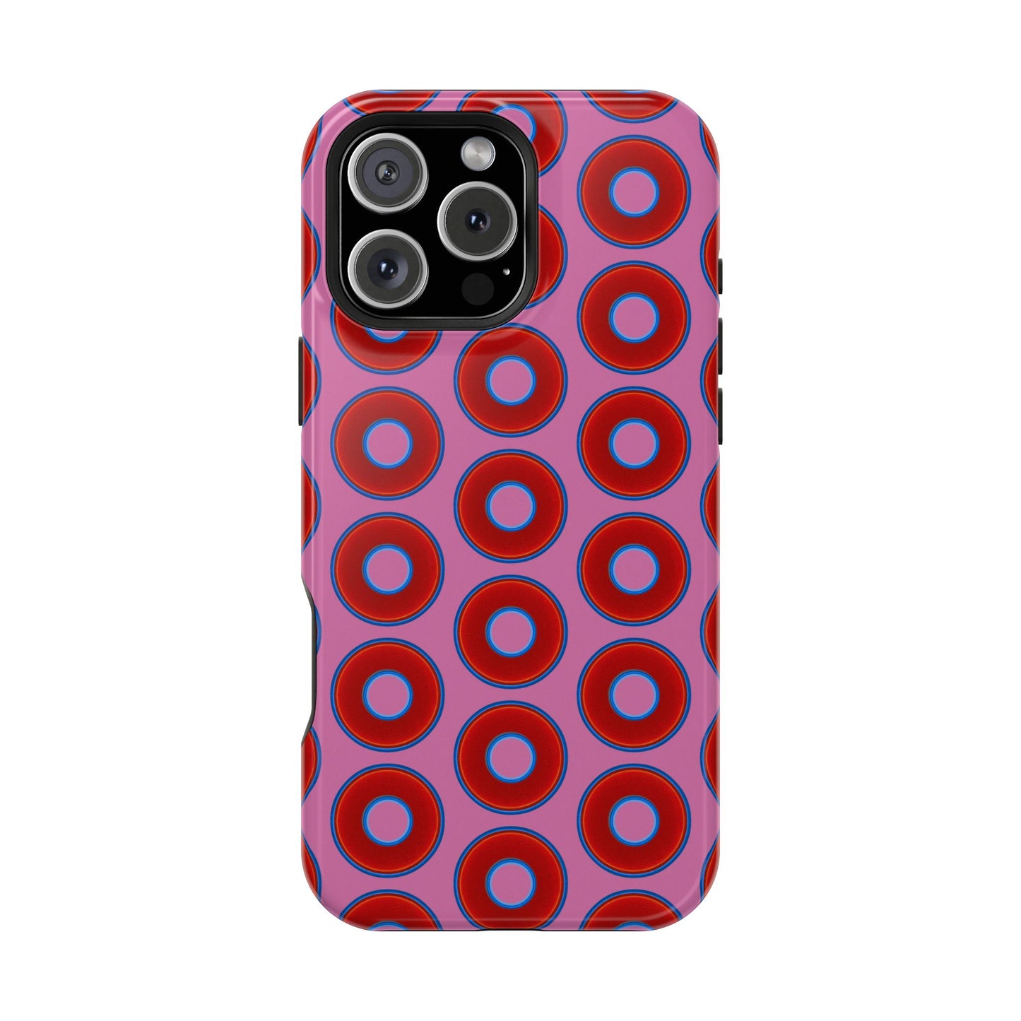 Impact-Resistant Lumpy Donut Case - red vivid donut print w/pink background