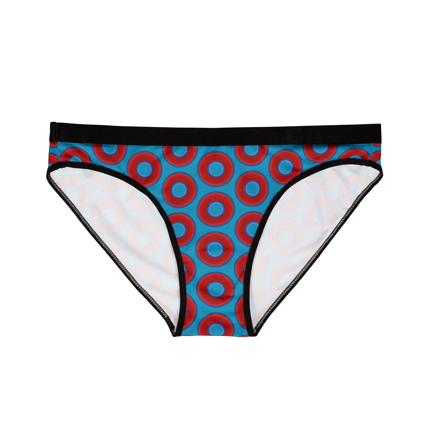 Lumpy Donut Underwear - vivid red donut print w/aquamarine blue background