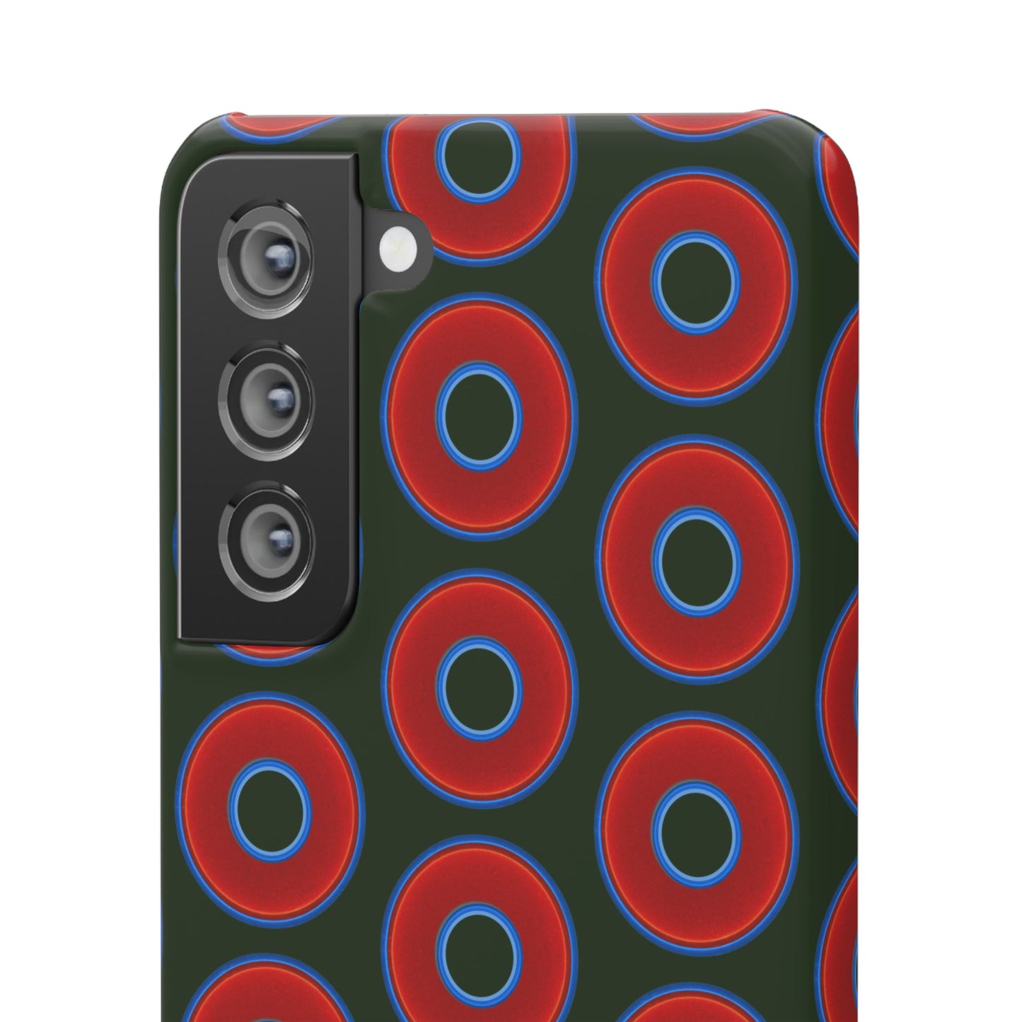 Lumpy Donut Snap Case - red vivid donut print w/deep forest green background