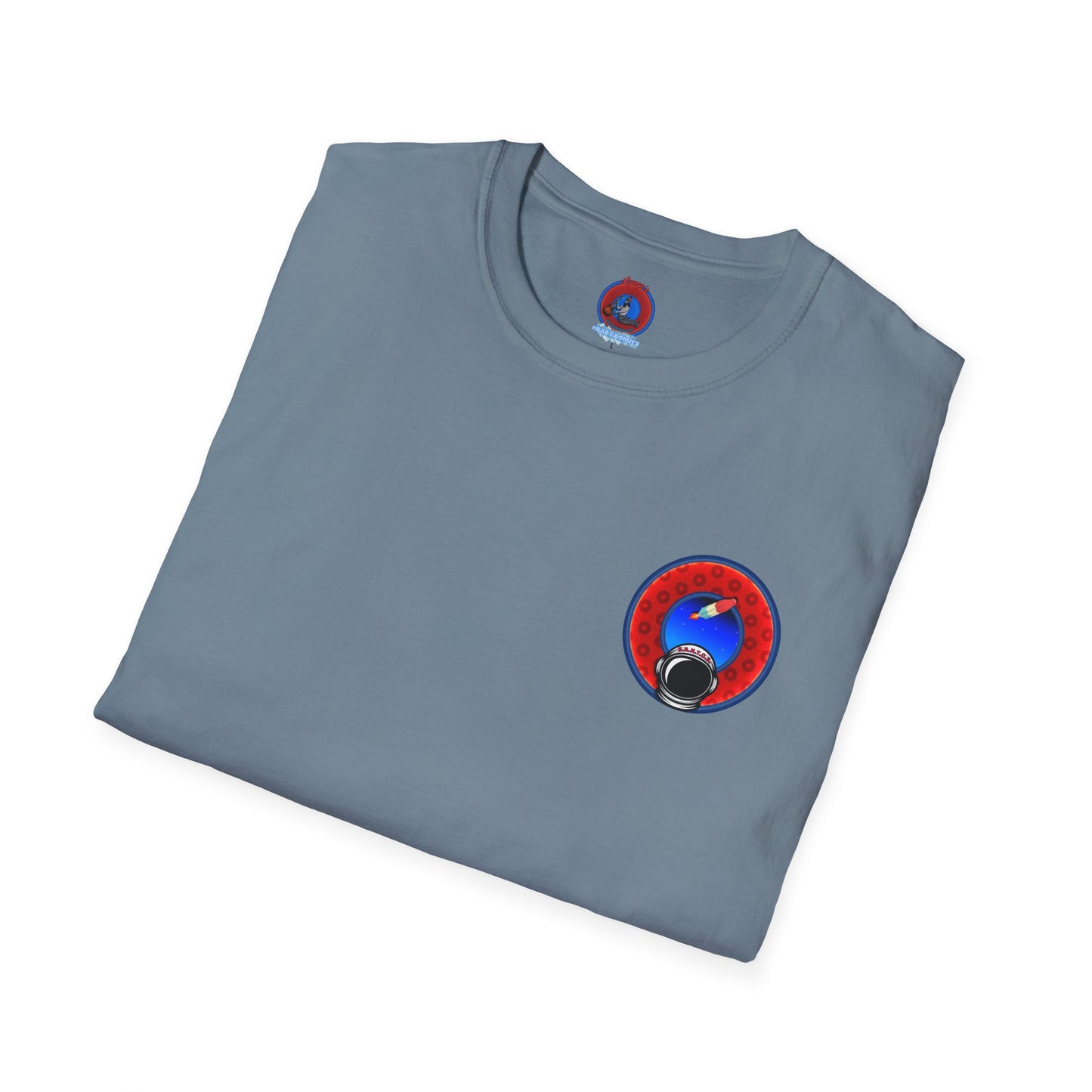 Classic Donut Tee - Unisex Soft-Style - "This is What Donuts Smell Like in Space - YEMSG Donut" - red/blue widemouthed paradox donut