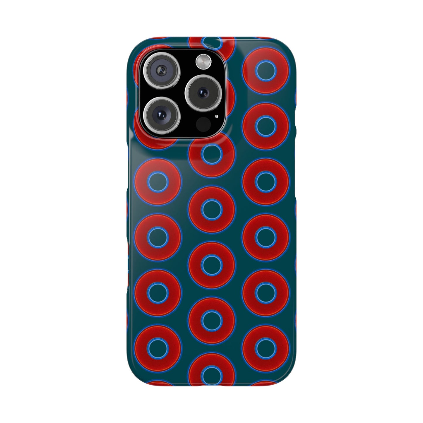 Lumpy Donut Snap Case - red vivid donut print w/midnight teal green background
