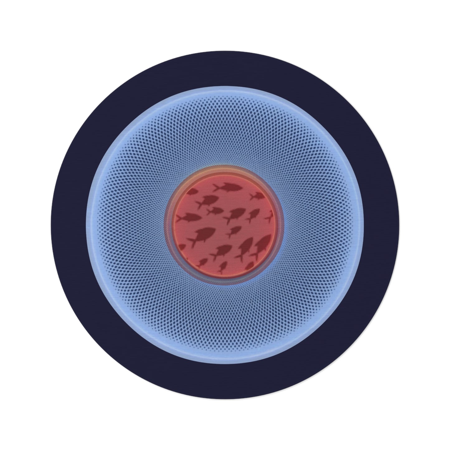 Round Room - 5 ft x 5 ft Lumpy Donut Rug - "Swimming by this Rug" - light blue/red phatty donut w/black background - variant 2