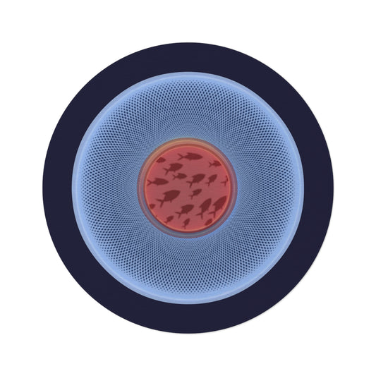 Round Room - 5 ft x 5 ft Lumpy Donut Rug - "Swimming by this Rug" - light blue/red phatty donut w/black background - variant 2