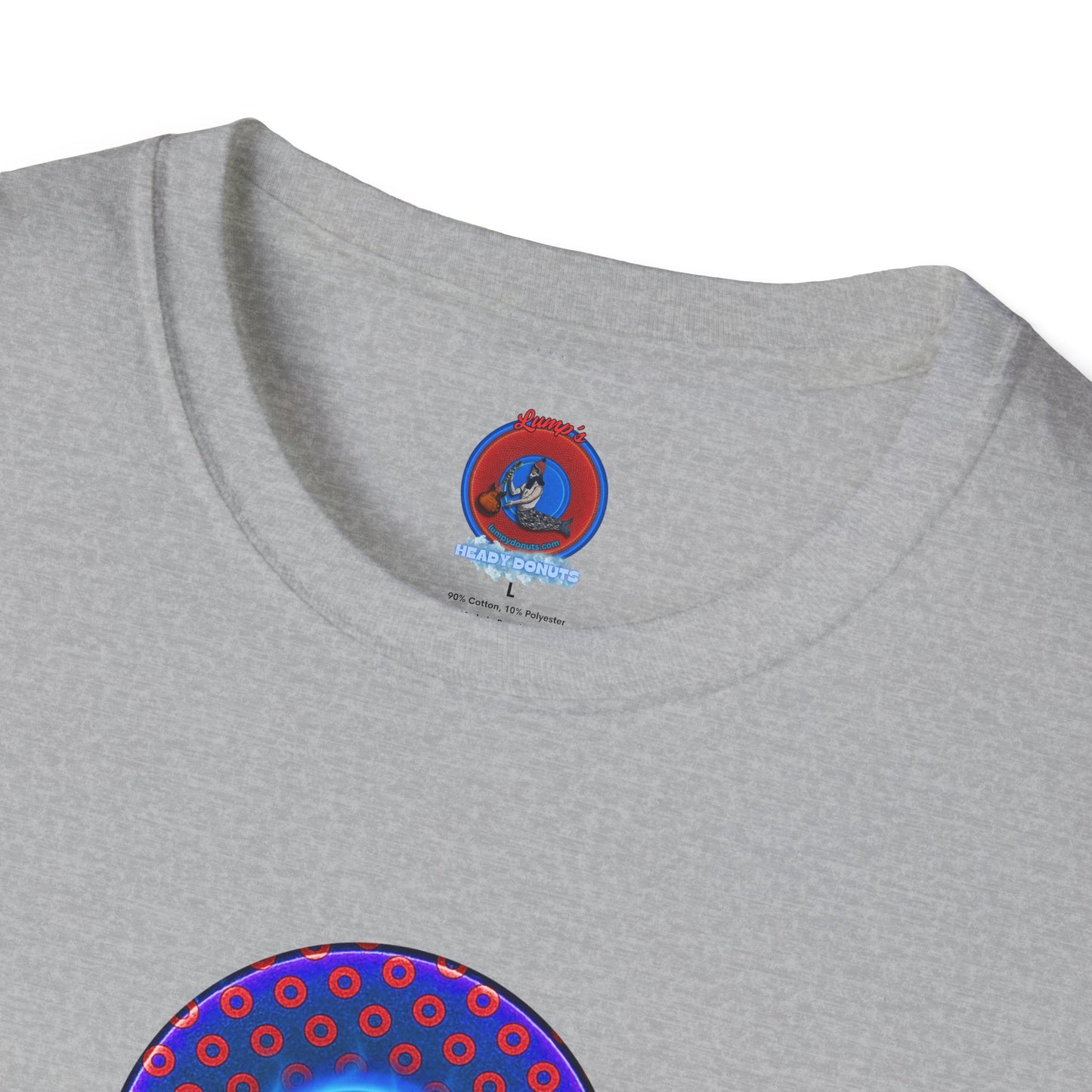 Classic Donut Tee - Unisex Soft-Style - "Donut Vortex" - blue/red electric paradox donut