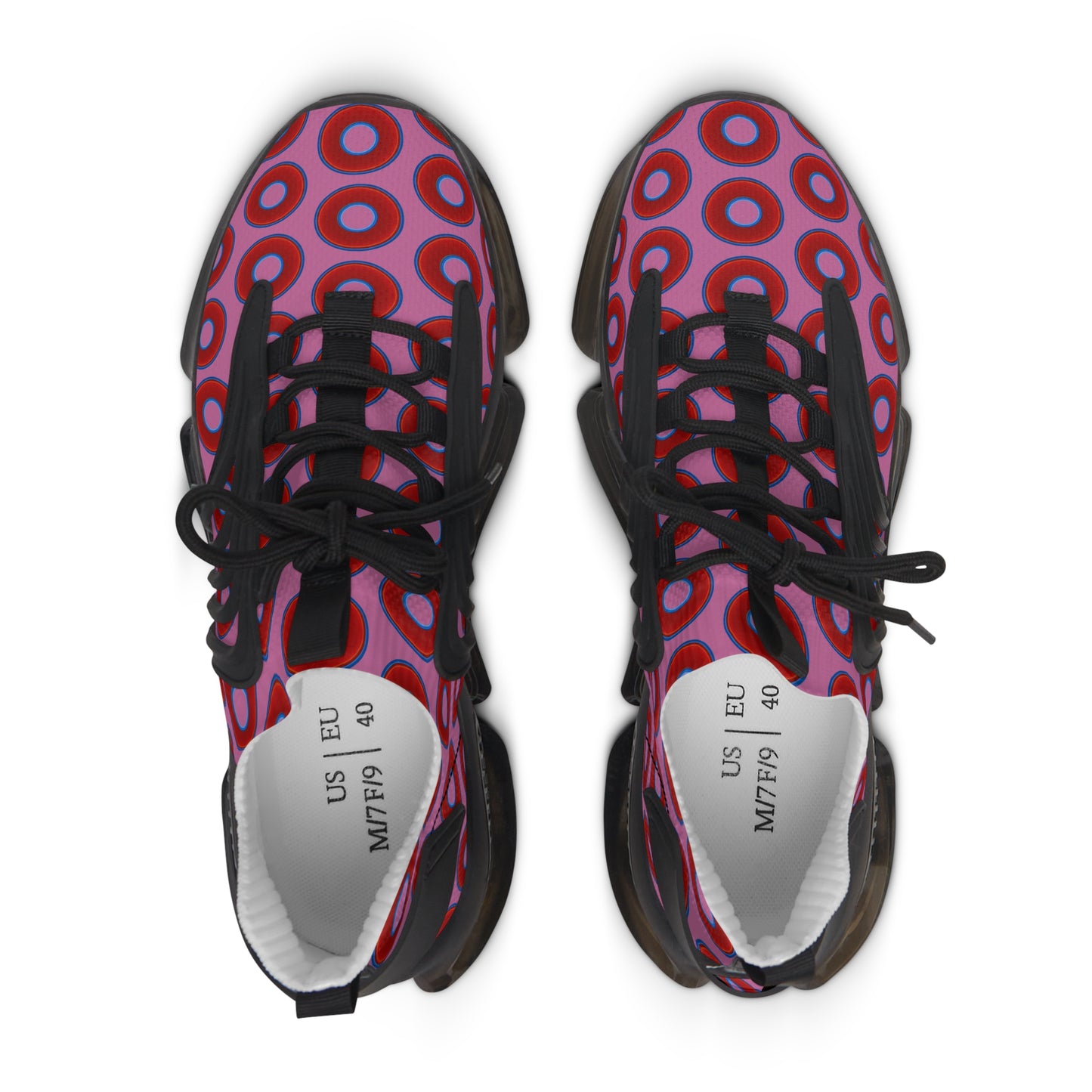 Women's Donut Kicks - red vivid donut print w/pink background