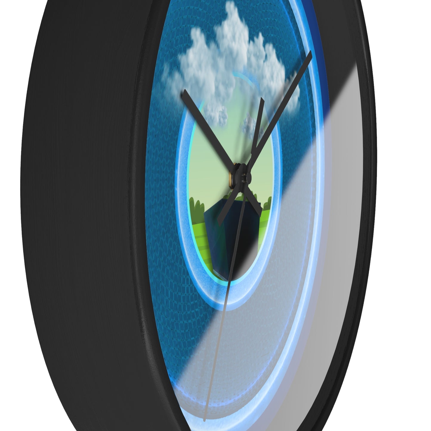 Lumpy Wall Clock - "Got Rhombus?" - variant 1 - blue/light blue rustic donut w/dark blue background