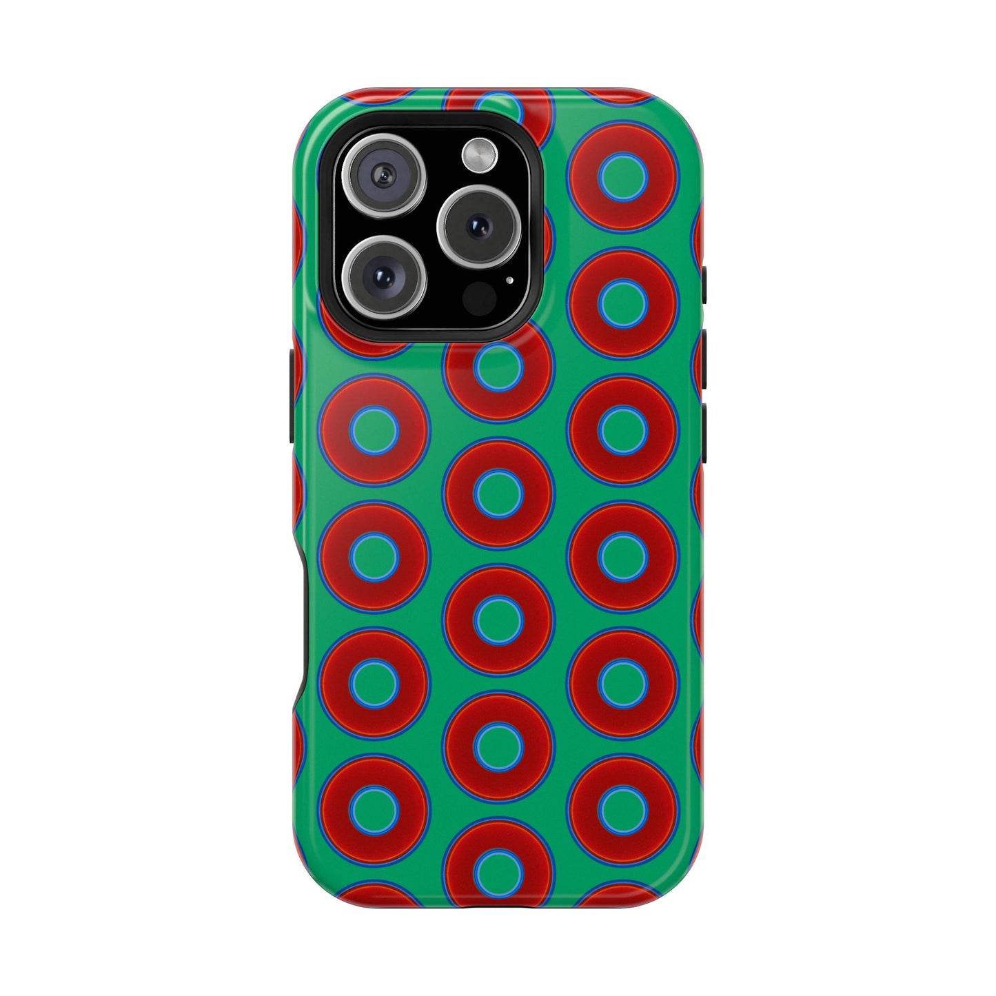 Impact-Resistant Lumpy Donut Case - red vivid donut print w/jade green background