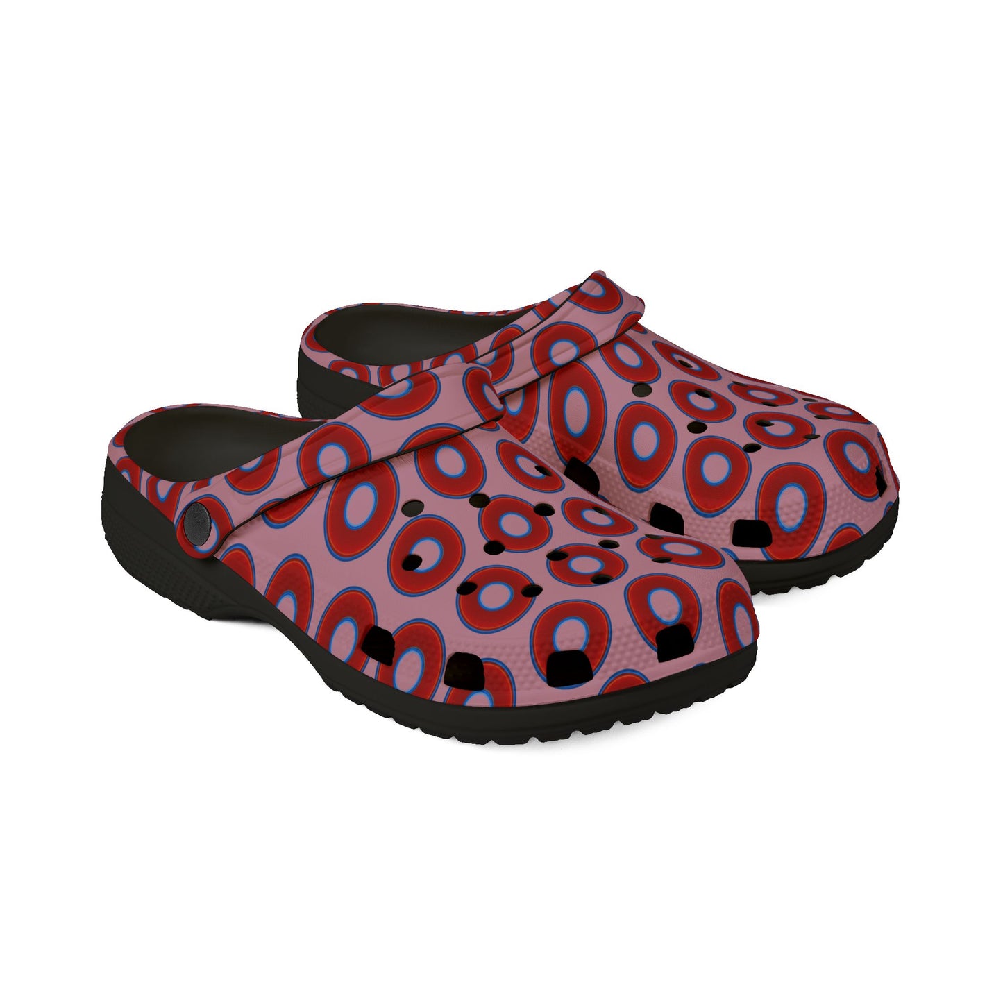Spatchcocks - donut slip-on shoes - vivid red donuts w/pale magenta background [unisex]