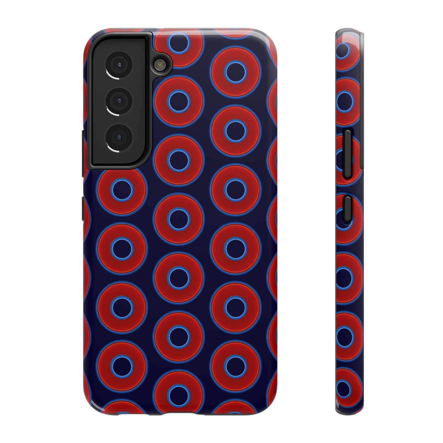 Impact-Resistant Lumpy Donut Case - red vivid donut print w/midnight blue background