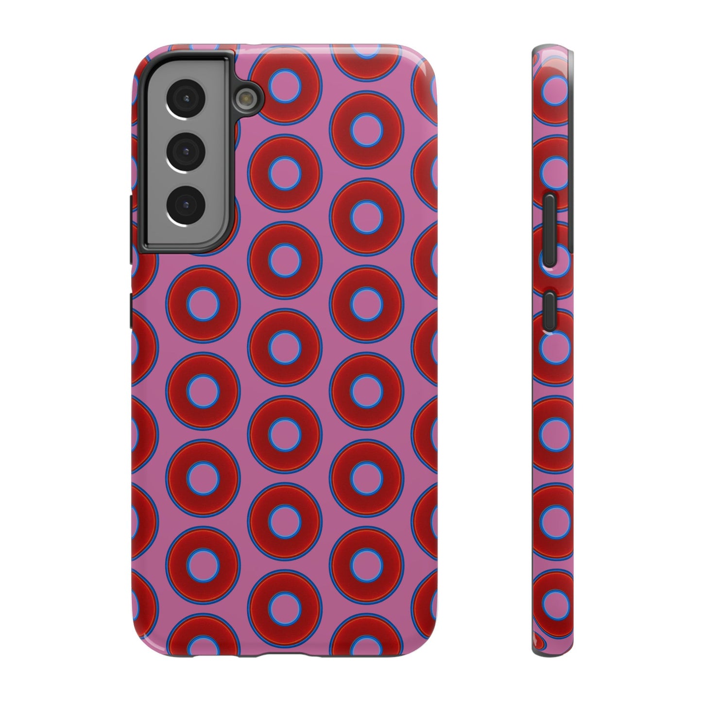 Impact-Resistant Lumpy Donut Case - red vivid donut print w/pink background