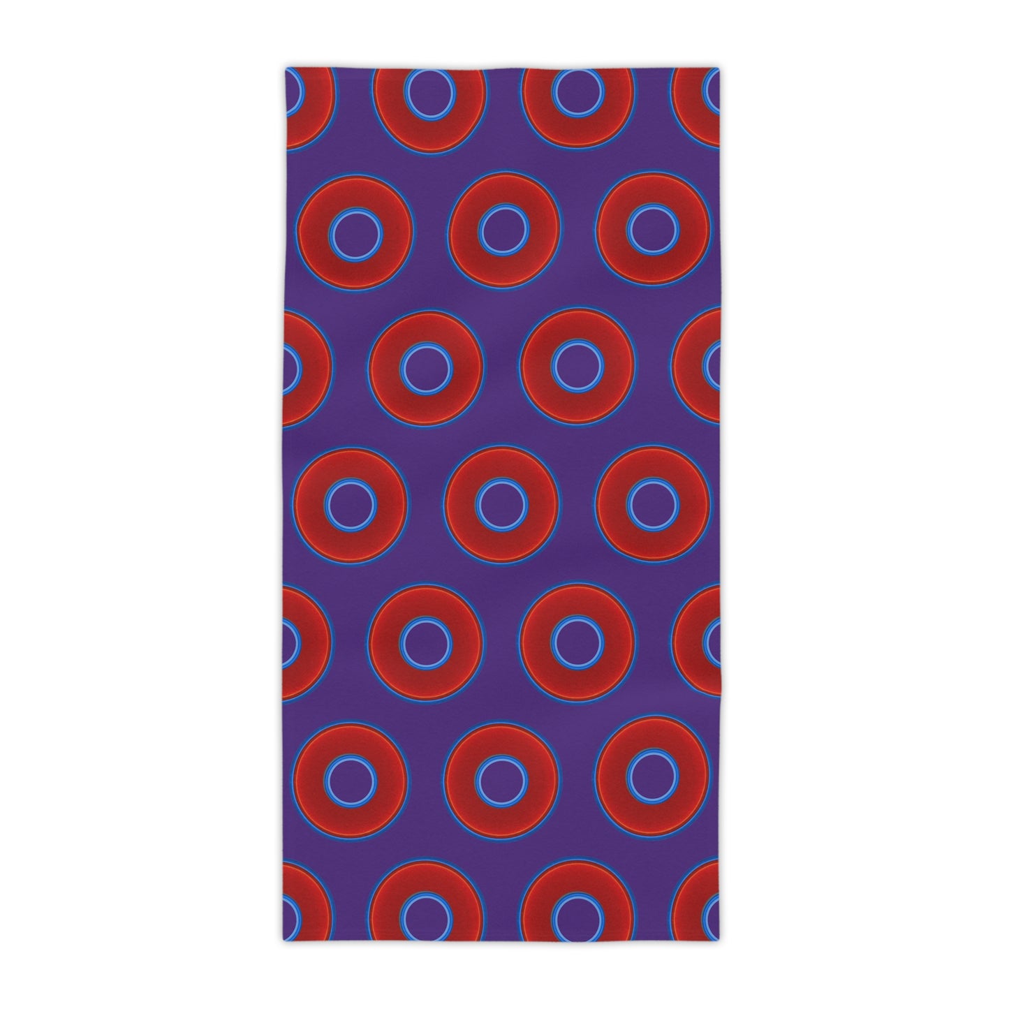 Lumpy Donut Towels - vivid red donuts w/purple background