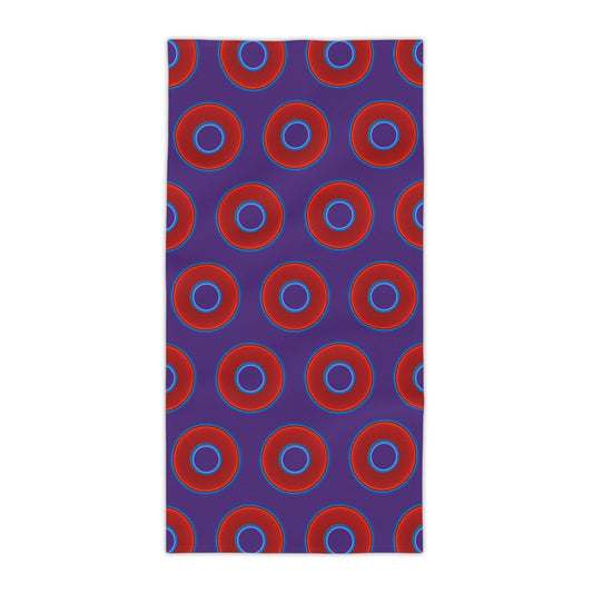 Lumpy Donut Towels - vivid red donuts w/purple background