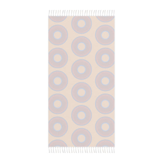 Oversized Lumpy Beach Towel - vivid red donuts w/creamsicle orange background
