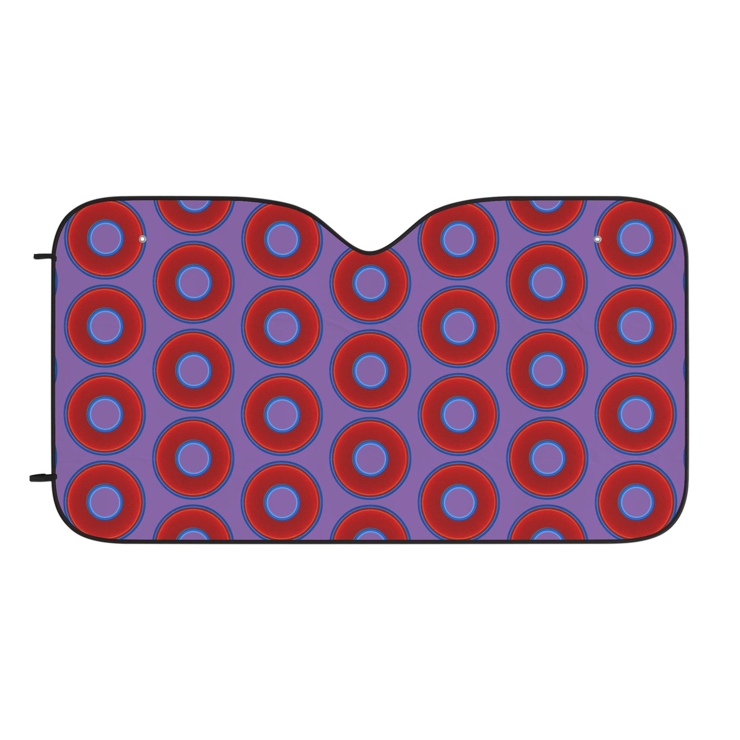 Automotive Donut Sun Shade - red vivid donuts w/light purple background
