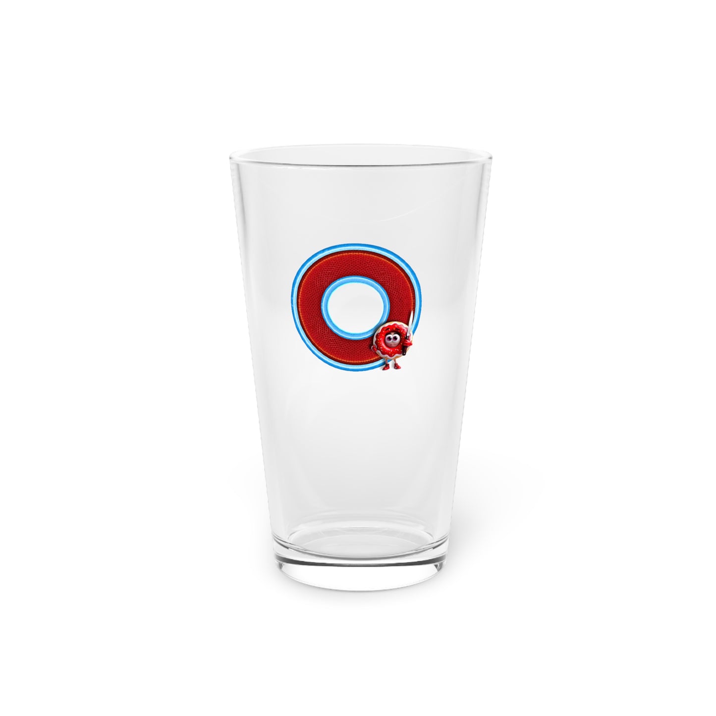 16oz Lumpy Pint Glass - "My Phriend, My Phriend's Pint" - rustic red/light blue donut