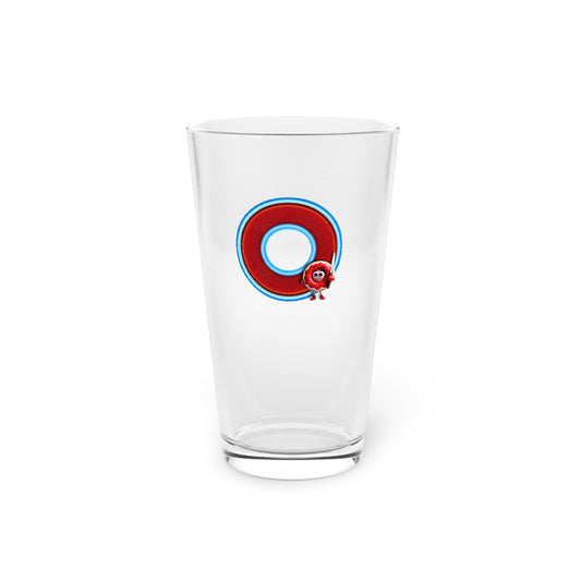 16oz Lumpy Pint Glass - "My Phriend, My Phriend's Pint" - rustic red/light blue donut