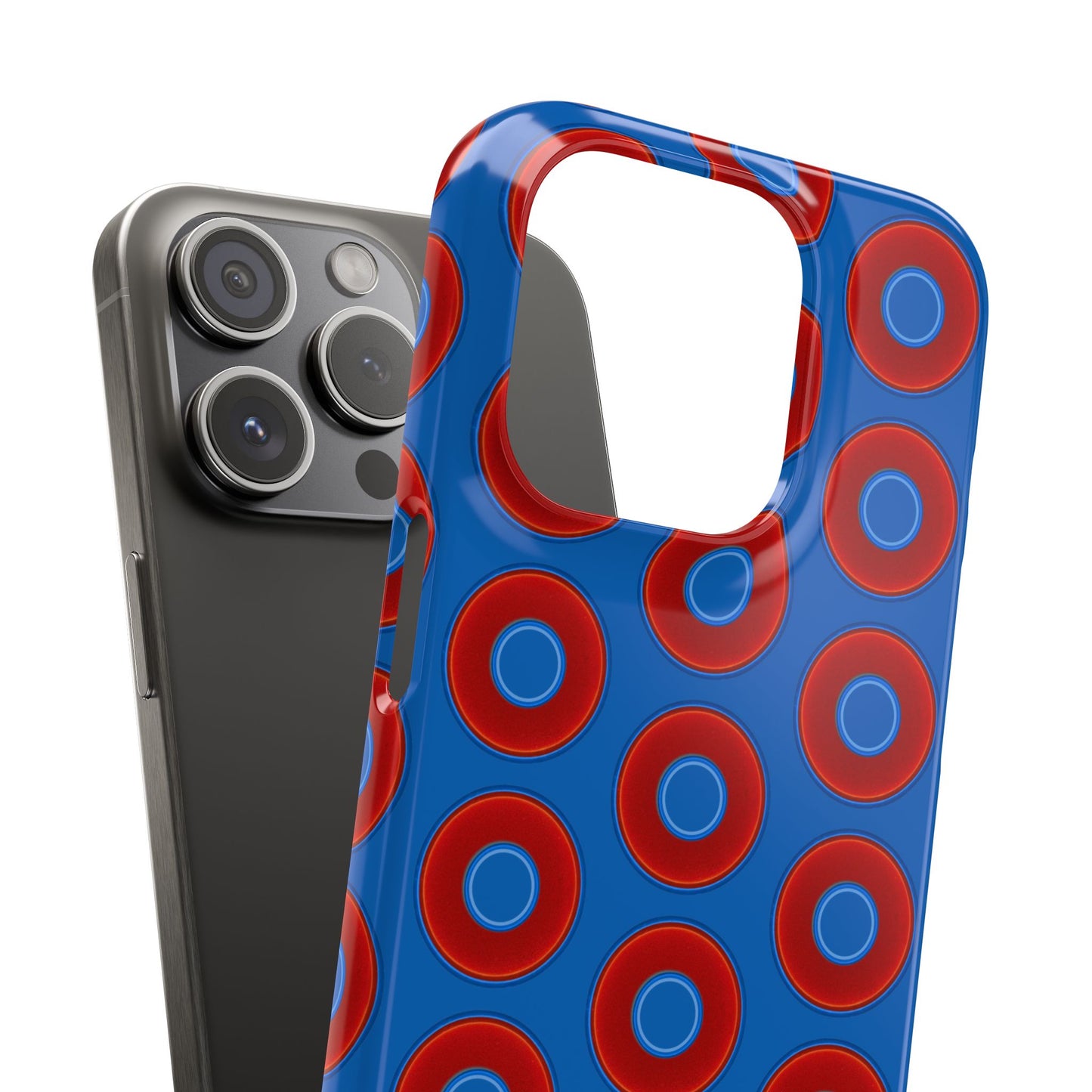Lumpy Donut Snap Case - red vivid donut print w/dark royal background