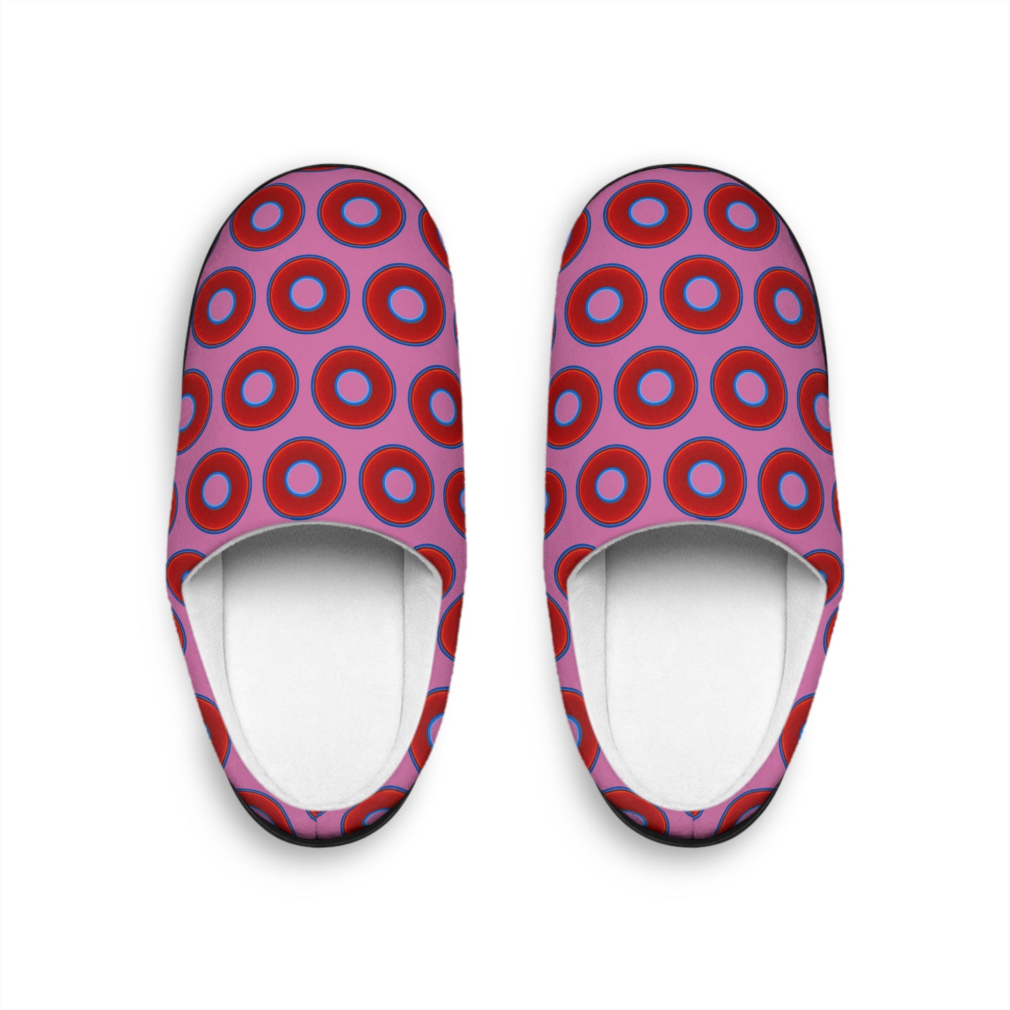 Women's Lumpy Slippers - red vivid donut print w/pink background