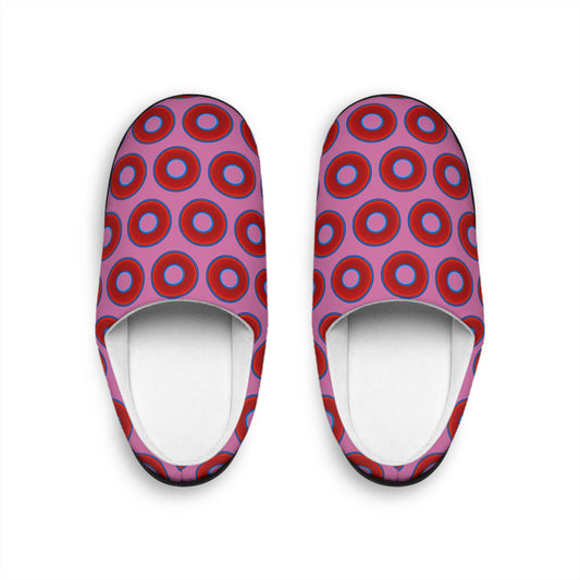 Women's Lumpy Slippers - red vivid donut print w/pink background