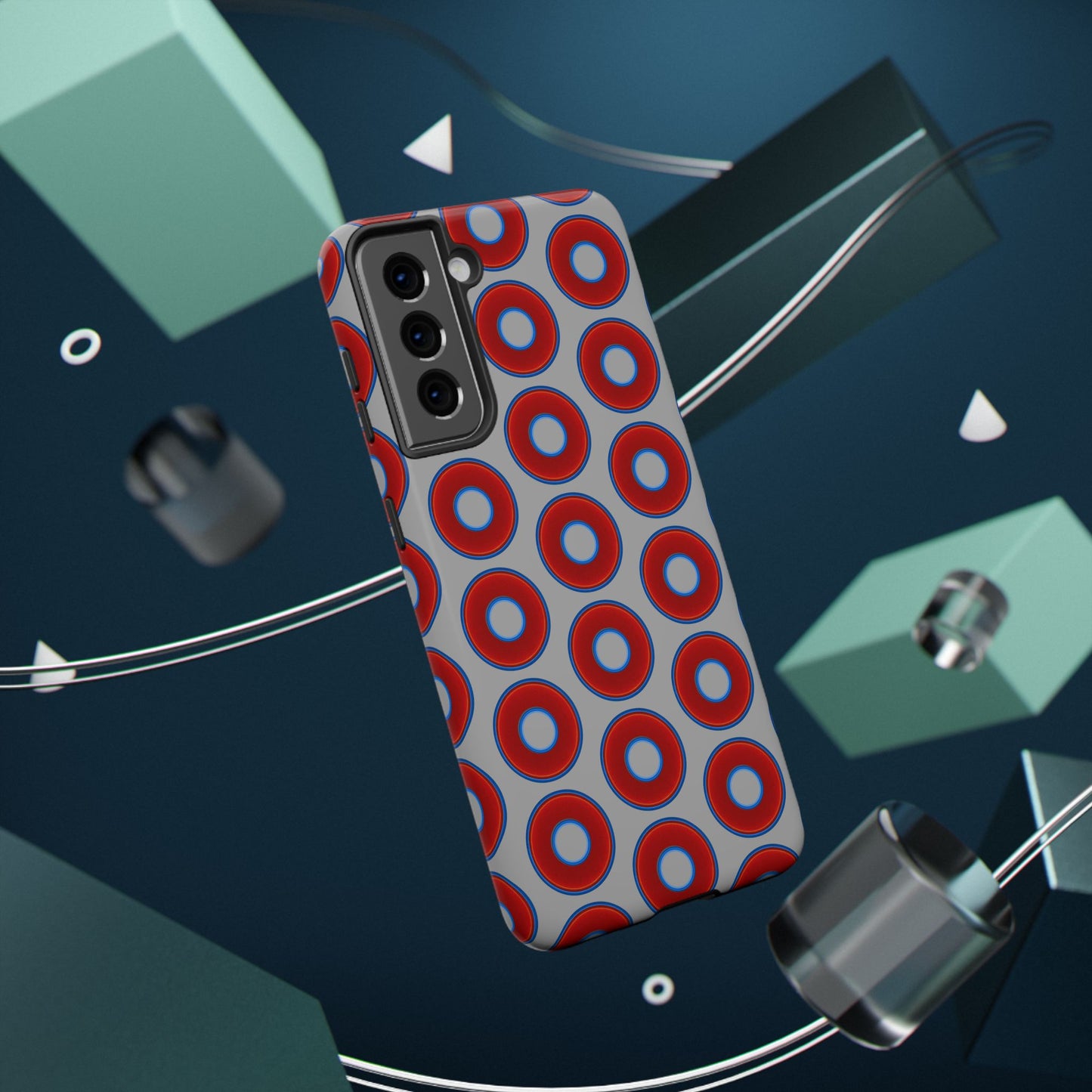 Impact-Resistant Lumpy Donut Case - red vivid donut print w/light gray background