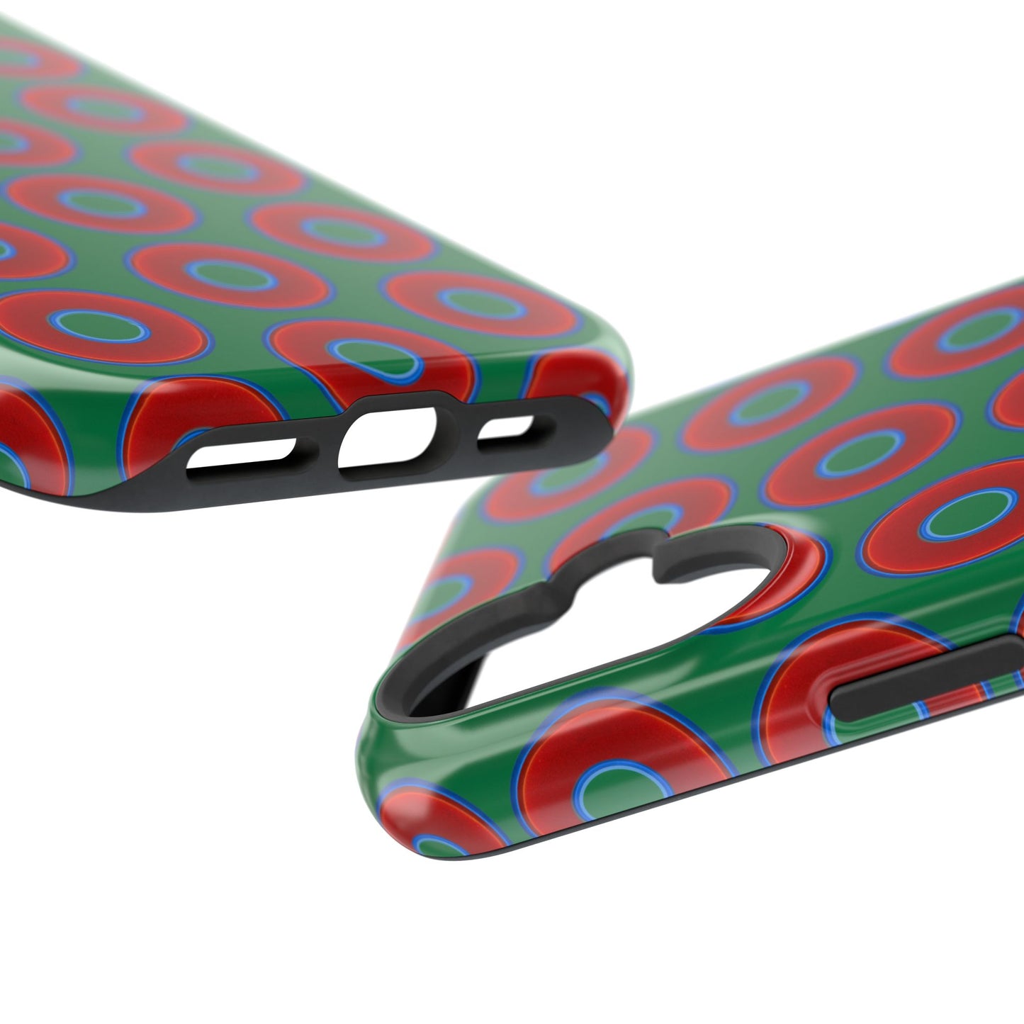 Impact-Resistant Lumpy Donut Case - red vivid donut print w/green background