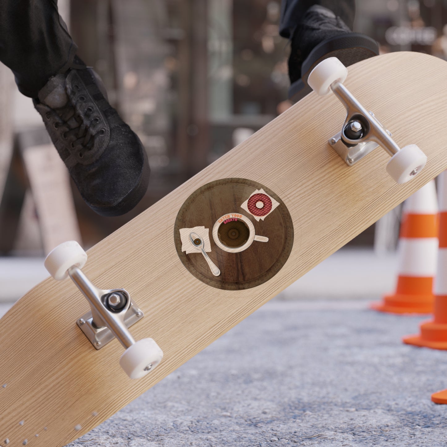 Donut Bumper/Outdoor Sticker - "Coffee with my Donuts" - series 1.0 - wooden donut w/coffee - [Die-Cut] 6"x 6"